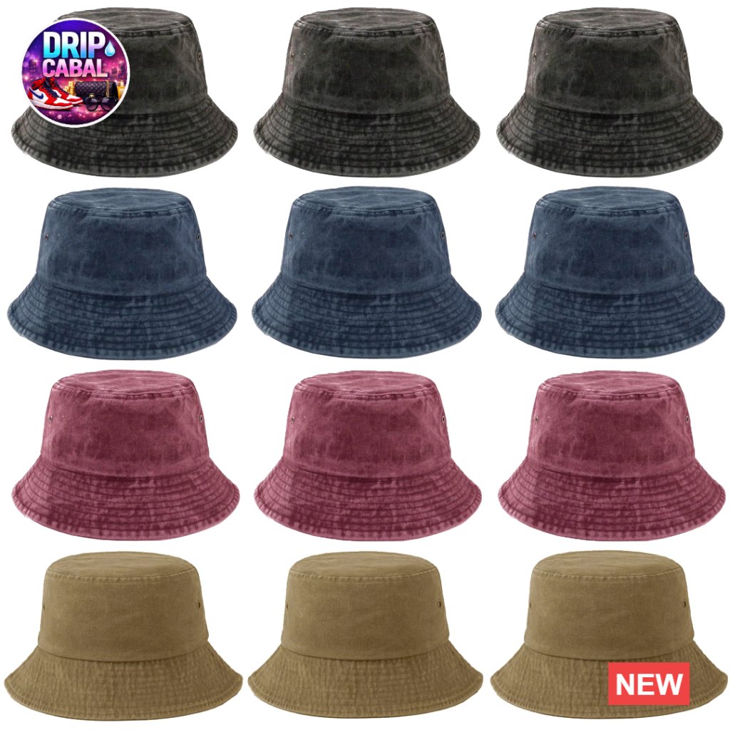 Vintage Washed Distressed Cotton Bucket Hat Pack Of 12 Unisex